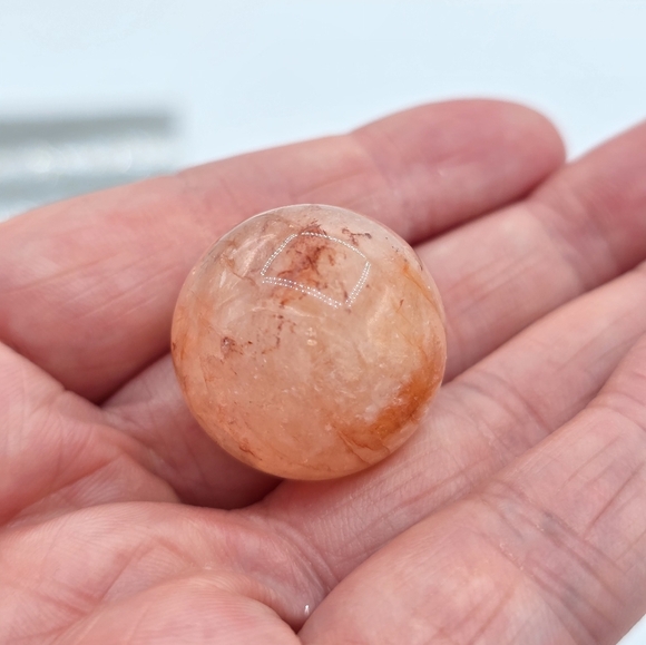 Strawberry Quartz Crystal Stone Sphere & Wooden Sphere Display Holder - Picture 4 of 9